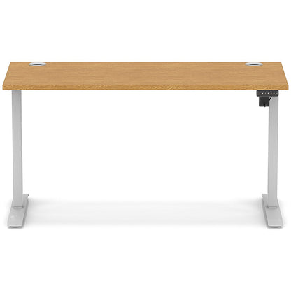 Air Lite 1400mm Slim Height Adjustable Office Desk, Silver Leg, Oak