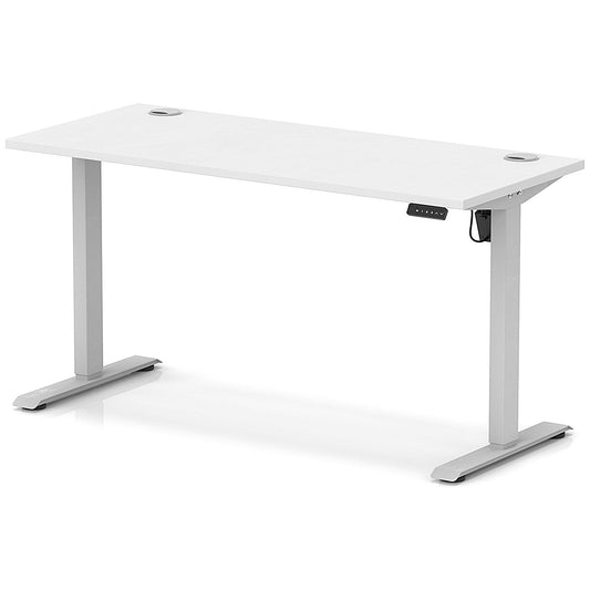 Air Lite 1400mm Slim Height Adjustable Office Desk, Silver Leg, White