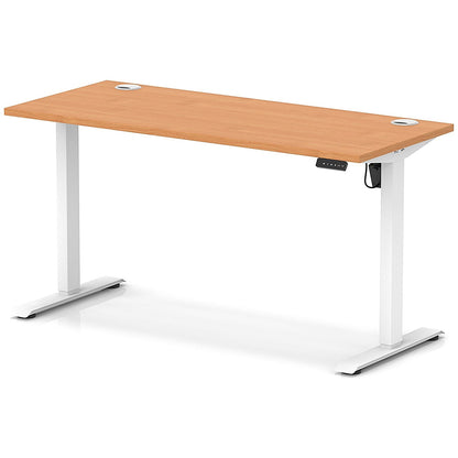 Air Lite 1400mm Slim Height Adjustable Office Desk, White Leg, Beech