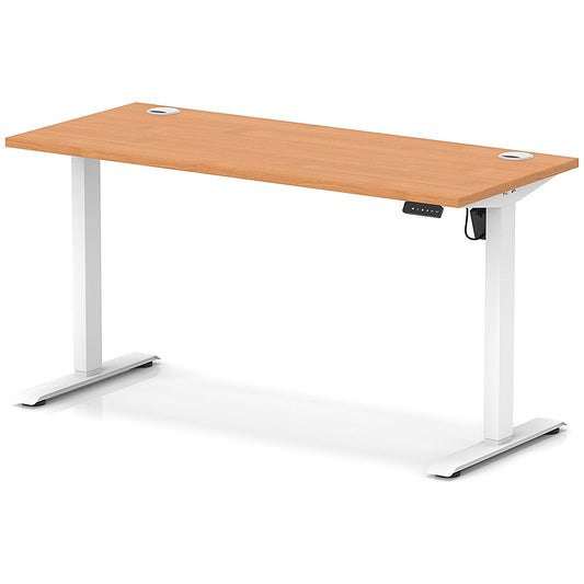 Air Lite 1400mm Slim Height Adjustable Office Desk, White Leg, Beech