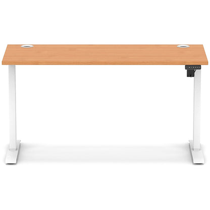 Air Lite 1400mm Slim Height Adjustable Office Desk, White Leg, Beech