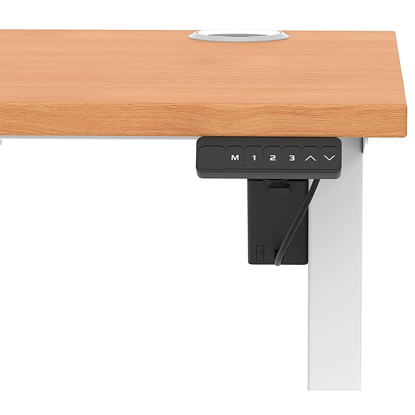 Air Lite 1400mm Slim Height Adjustable Office Desk, White Leg, Beech
