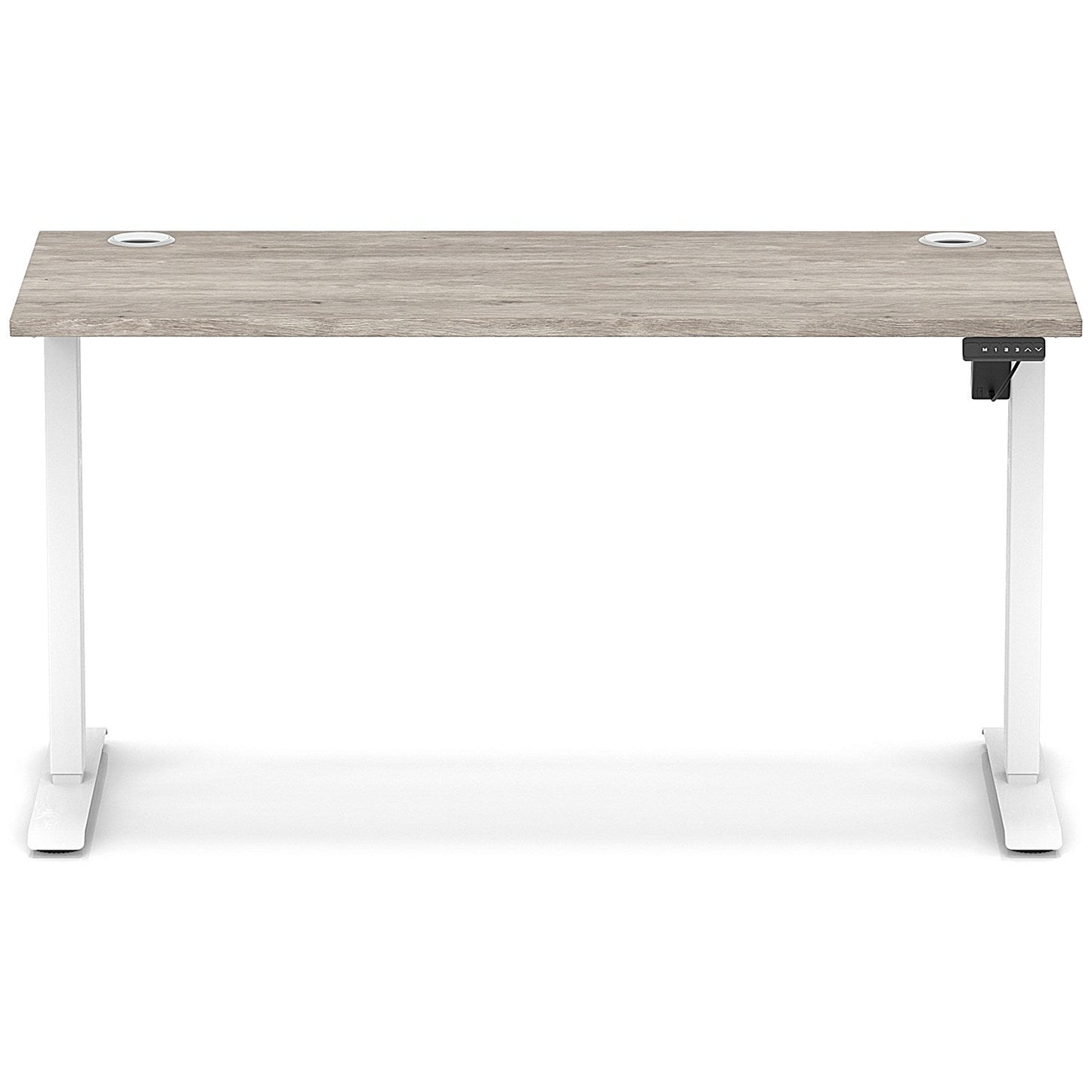 Air Lite 1400mm Slim Height Adjustable Office Desk, White Leg, Grey Oak
