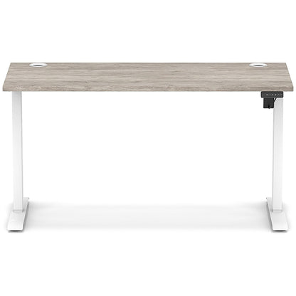 Air Lite 1400mm Slim Height Adjustable Office Desk, White Leg, Grey Oak