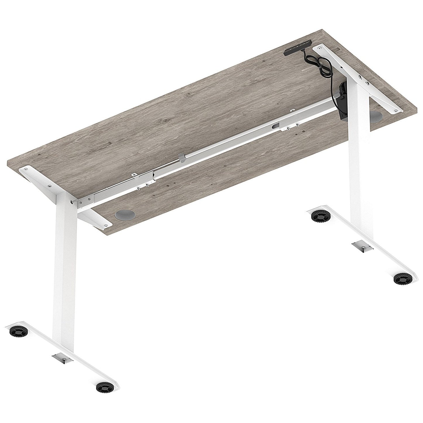 Air Lite 1400mm Slim Height Adjustable Office Desk, White Leg, Grey Oak