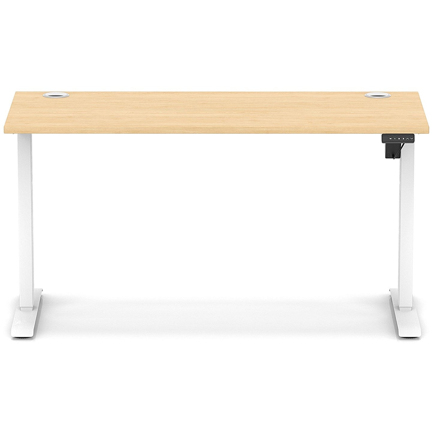 Air Lite 1400mm Slim Height Adjustable Office Desk, White Leg, Maple