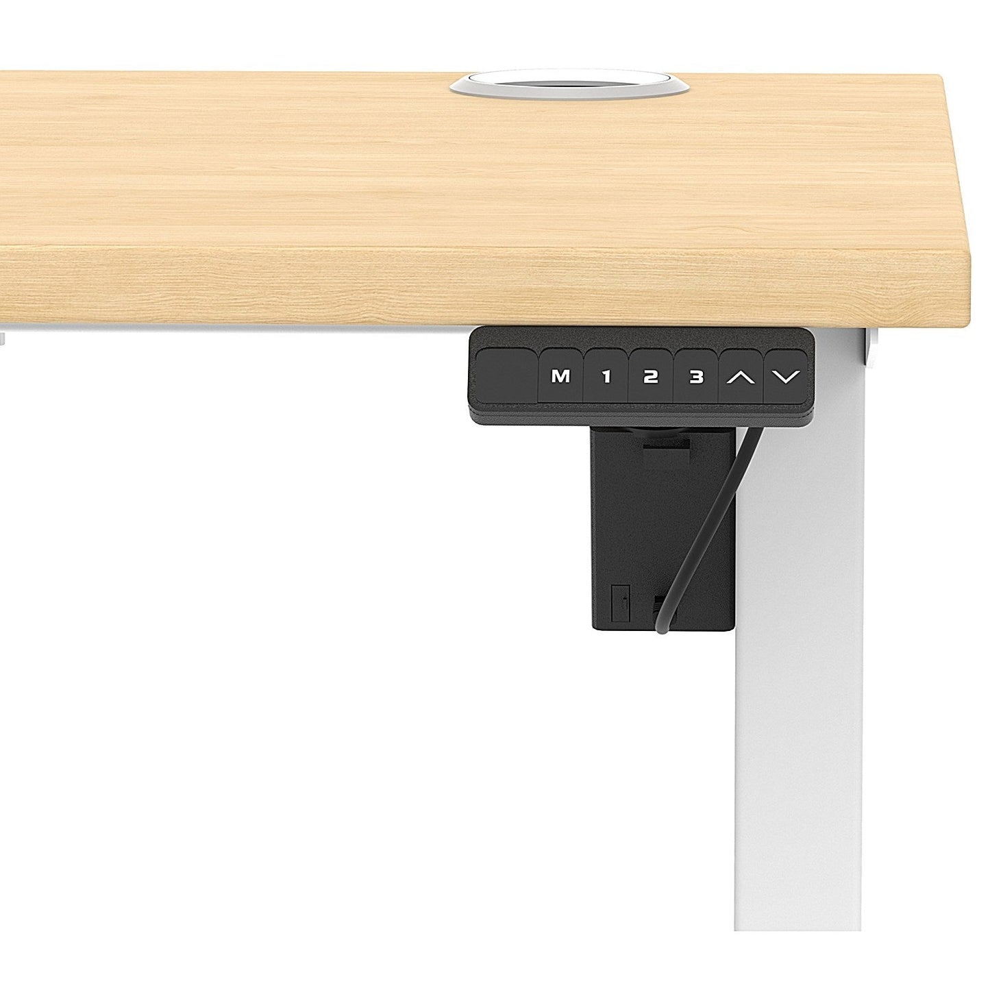 Air Lite 1400mm Slim Height Adjustable Office Desk, White Leg, Maple
