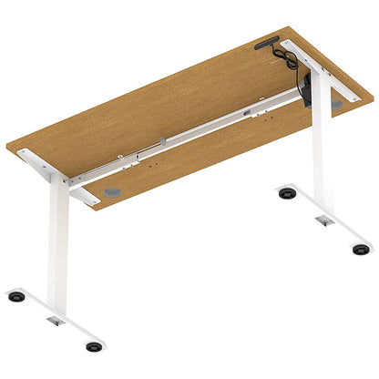 Air Lite 1400mm Slim Height Adjustable Office Desk, White Leg, Oak