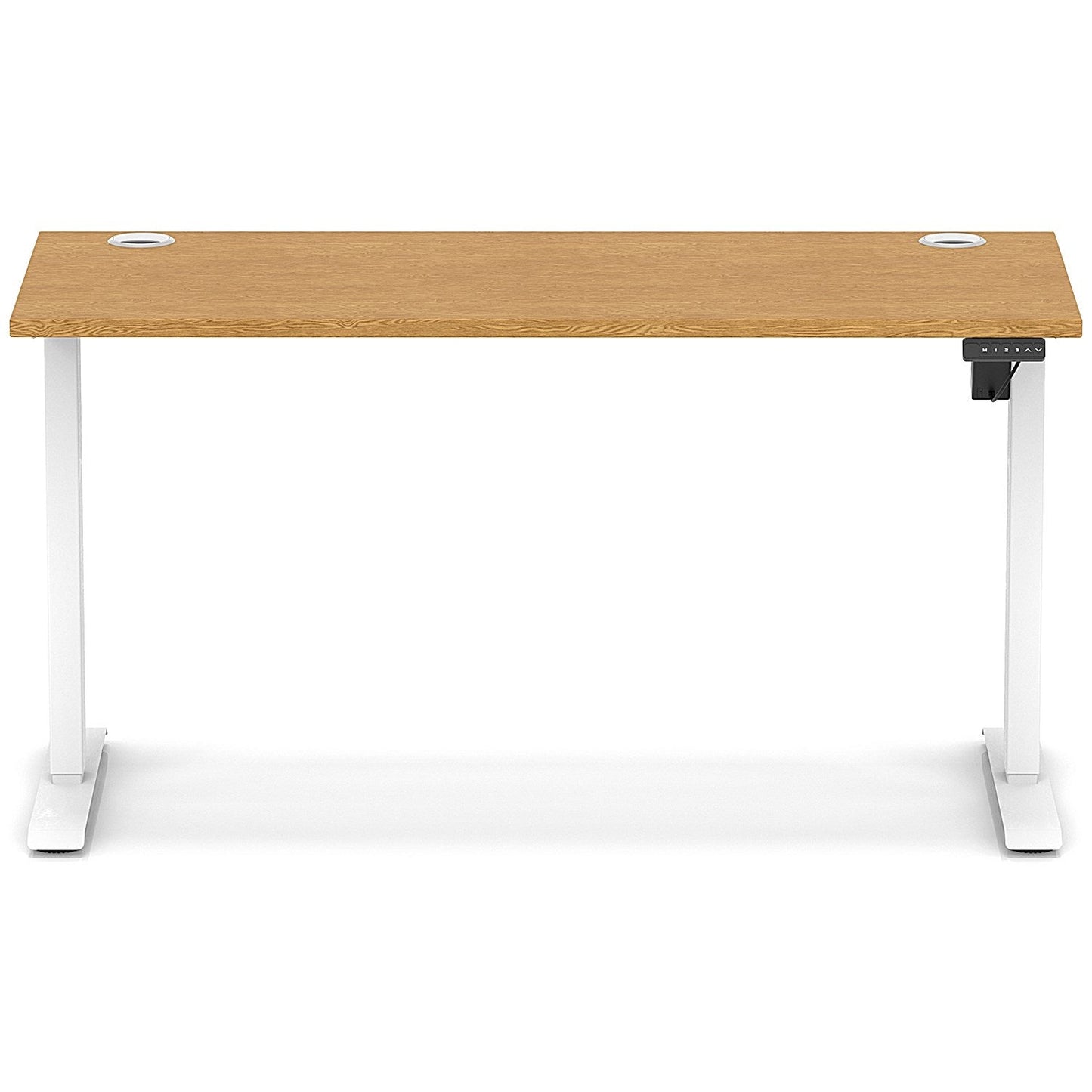 Air Lite 1400mm Slim Height Adjustable Office Desk, White Leg, Oak