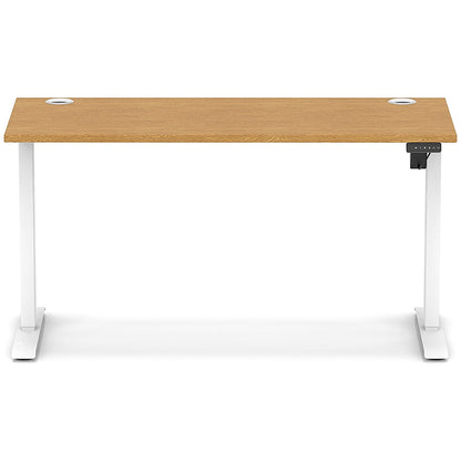 Air Lite 1400mm Slim Height Adjustable Office Desk, White Leg, Oak