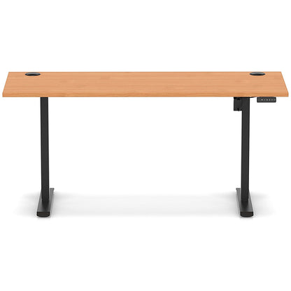 Air Lite 1600mm Slim Height Adjustable Office Desk, Black Leg, Beech