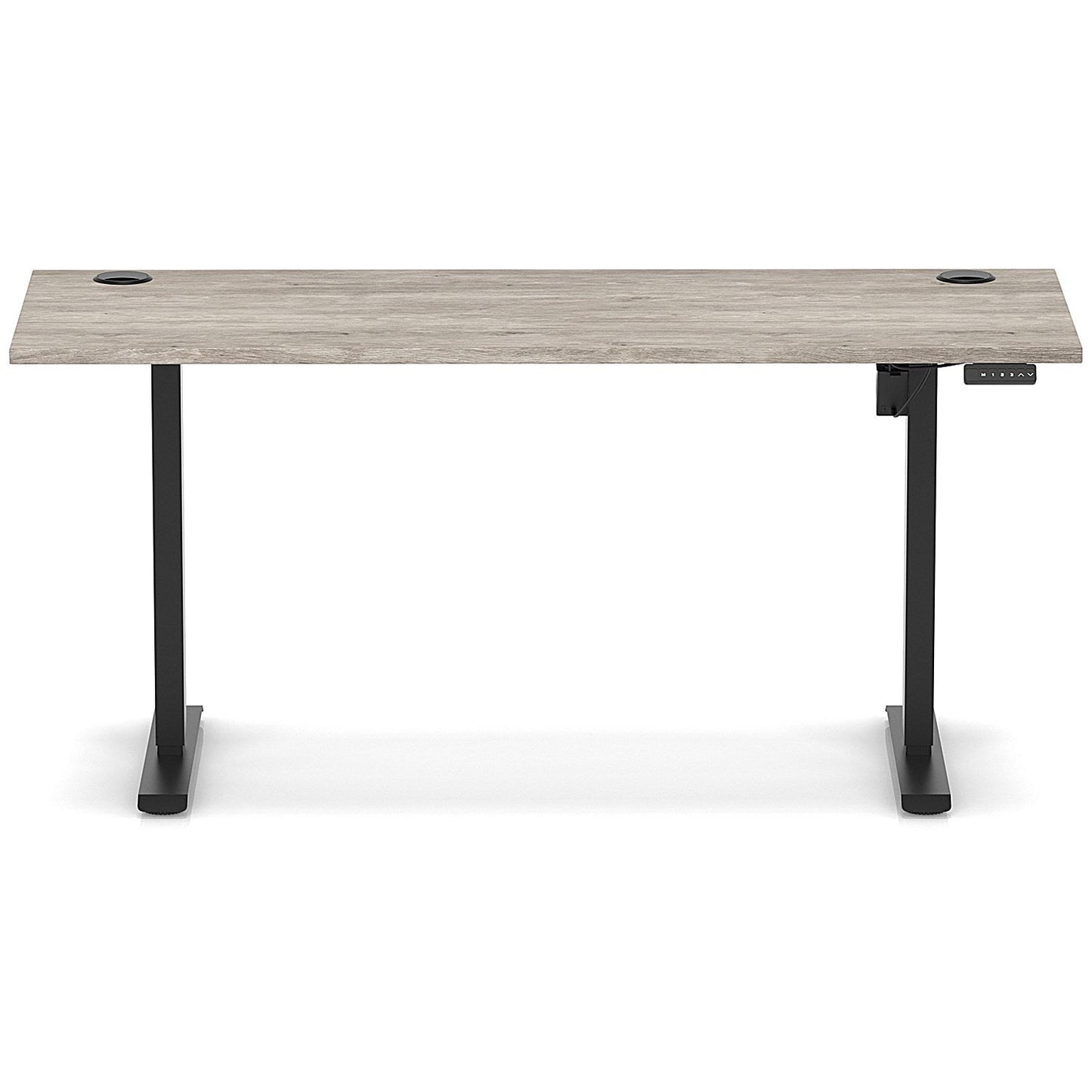 Air Lite 1600mm Slim Height Adjustable Office Desk, Black Leg, Grey Oak