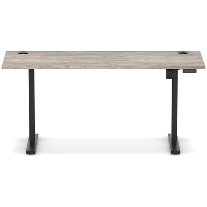 Air Lite 1600mm Slim Height Adjustable Office Desk, Black Leg, Grey Oak