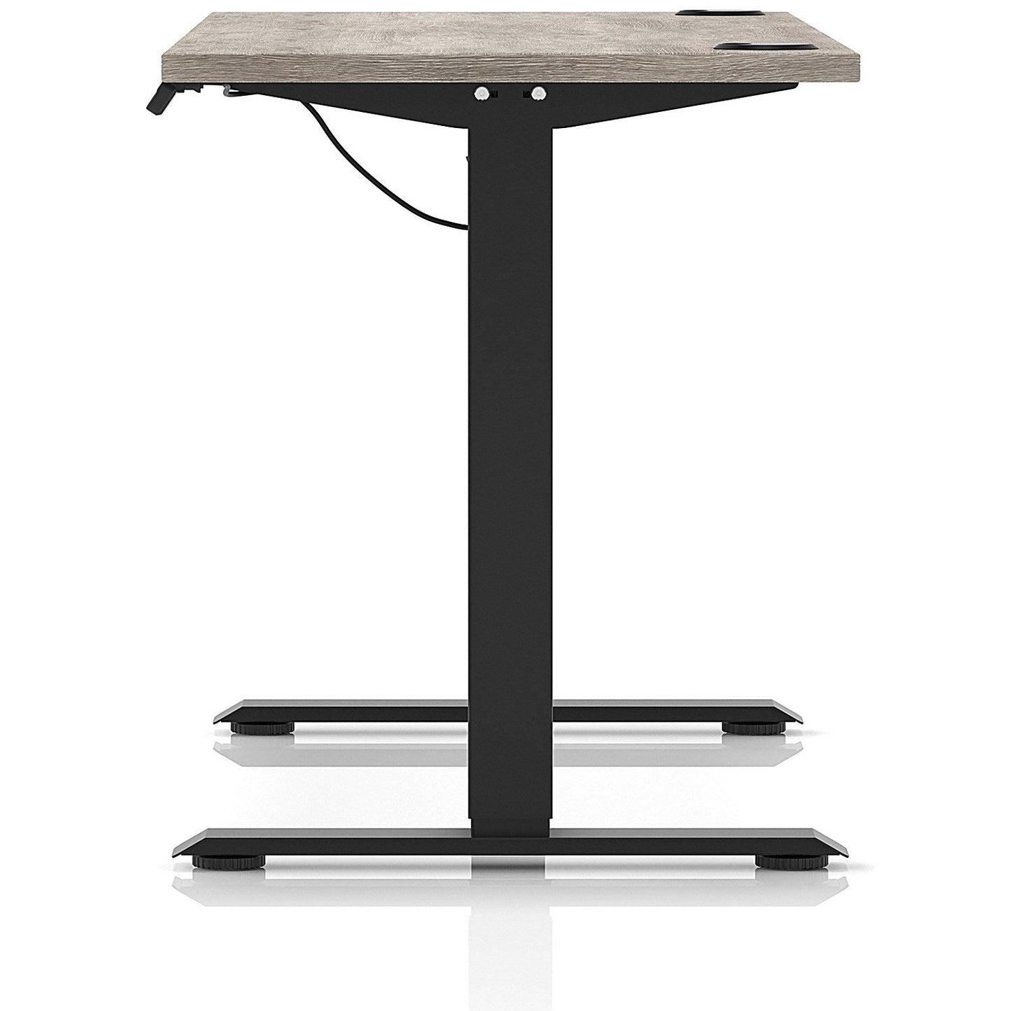Air Lite 1600mm Slim Height Adjustable Office Desk, Black Leg, Grey Oak