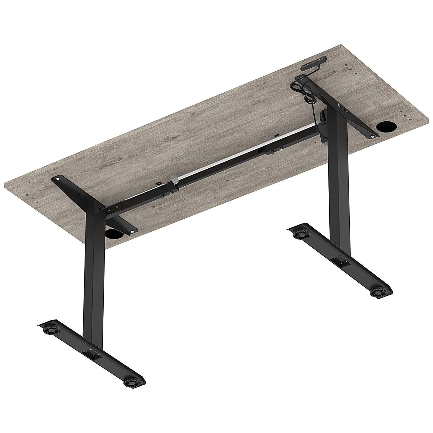 Air Lite 1600mm Slim Height Adjustable Office Desk, Black Leg, Grey Oak