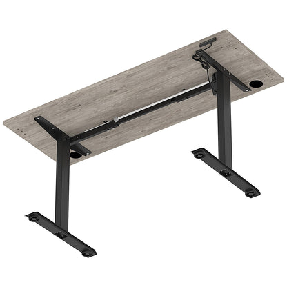 Air Lite 1600mm Slim Height Adjustable Office Desk, Black Leg, Grey Oak