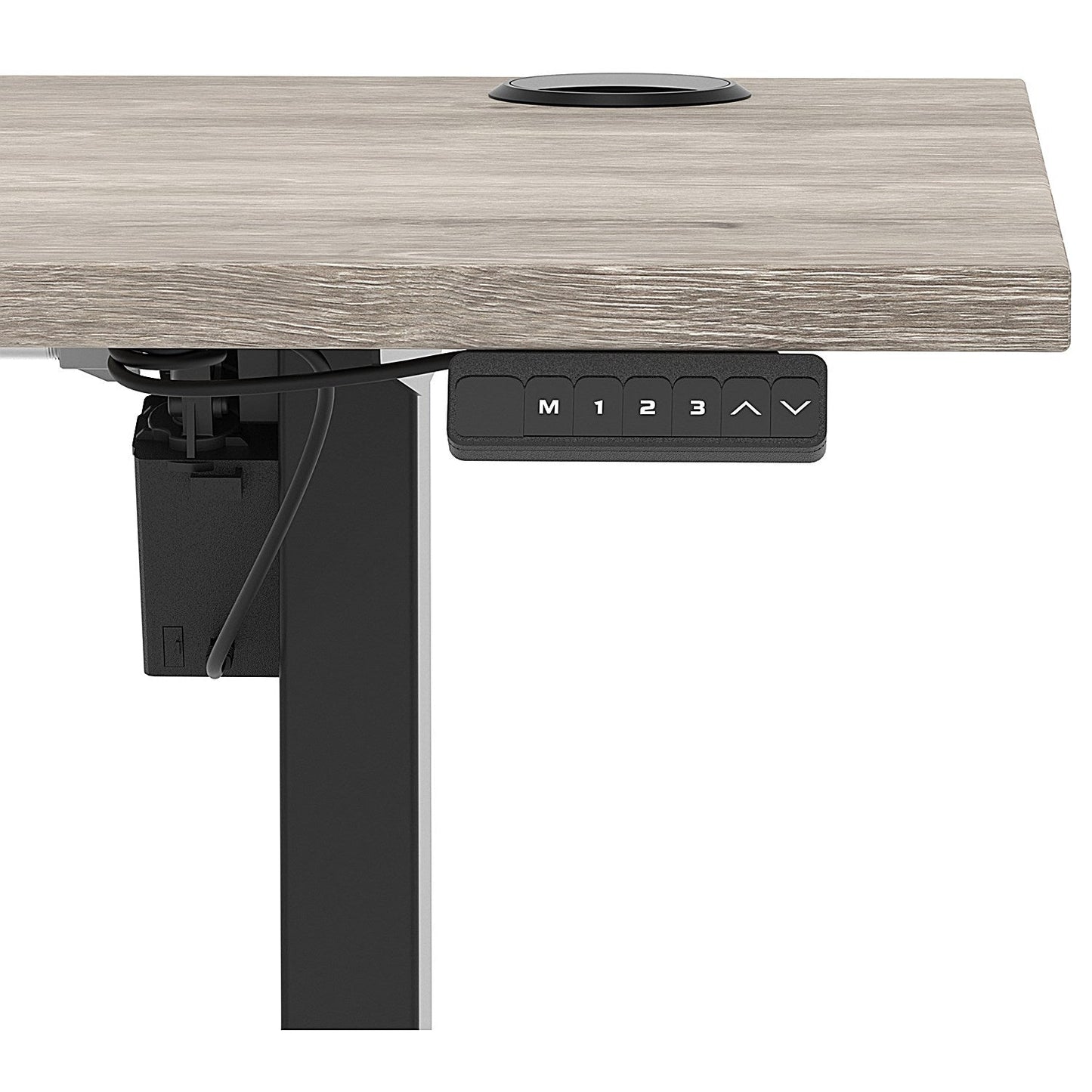 Air Lite 1600mm Slim Height Adjustable Office Desk, Black Leg, Grey Oak Easy2Order : HA03896