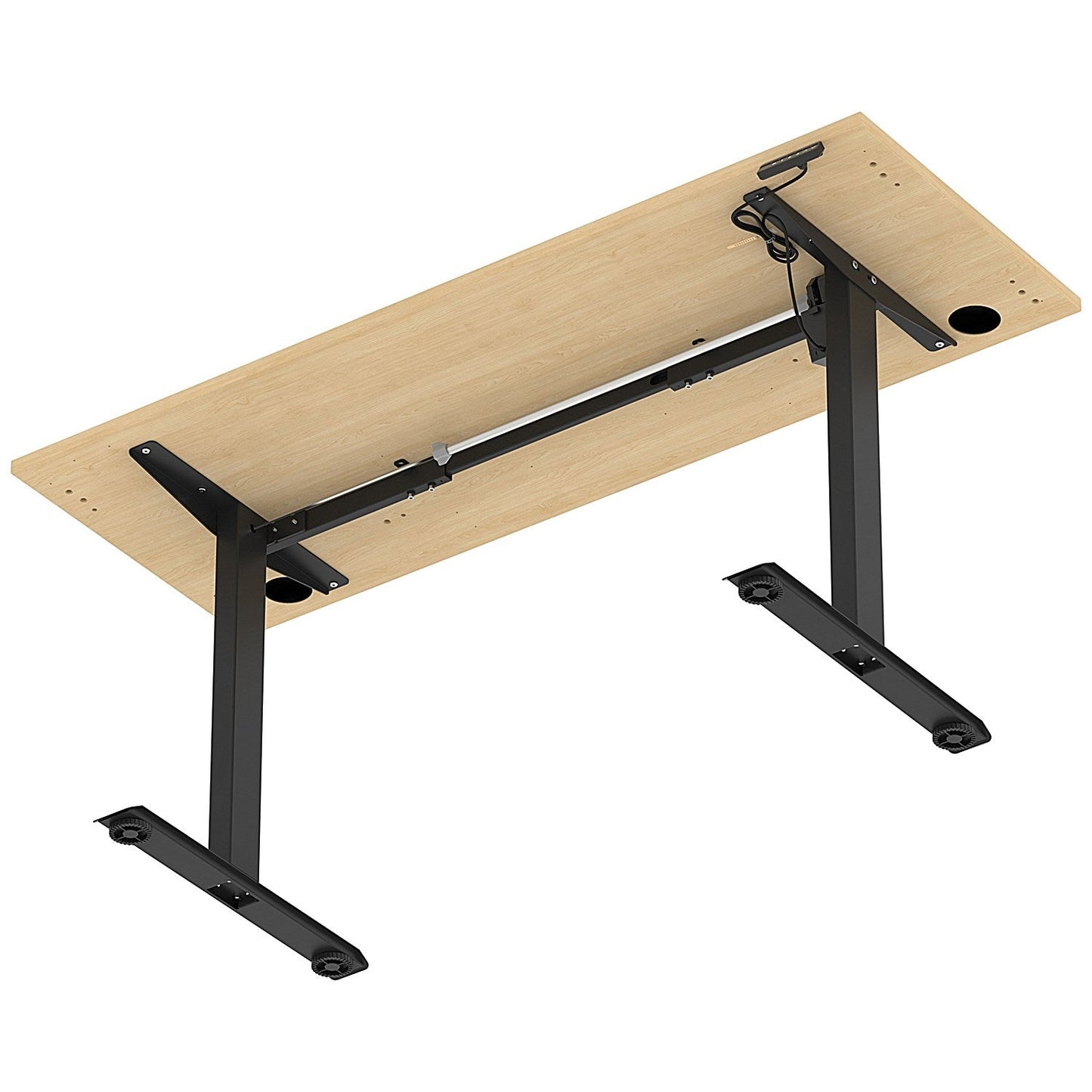 Air Lite 1600mm Slim Height Adjustable Office Desk, Black Leg, Maple