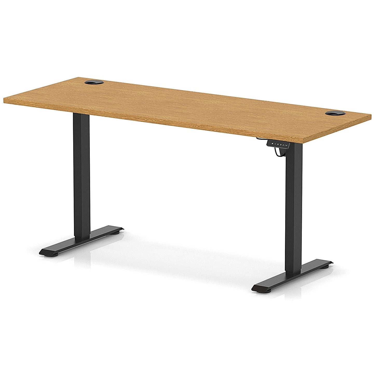 Air Lite 1600mm Slim Height Adjustable Office Desk, Black Leg, Oak