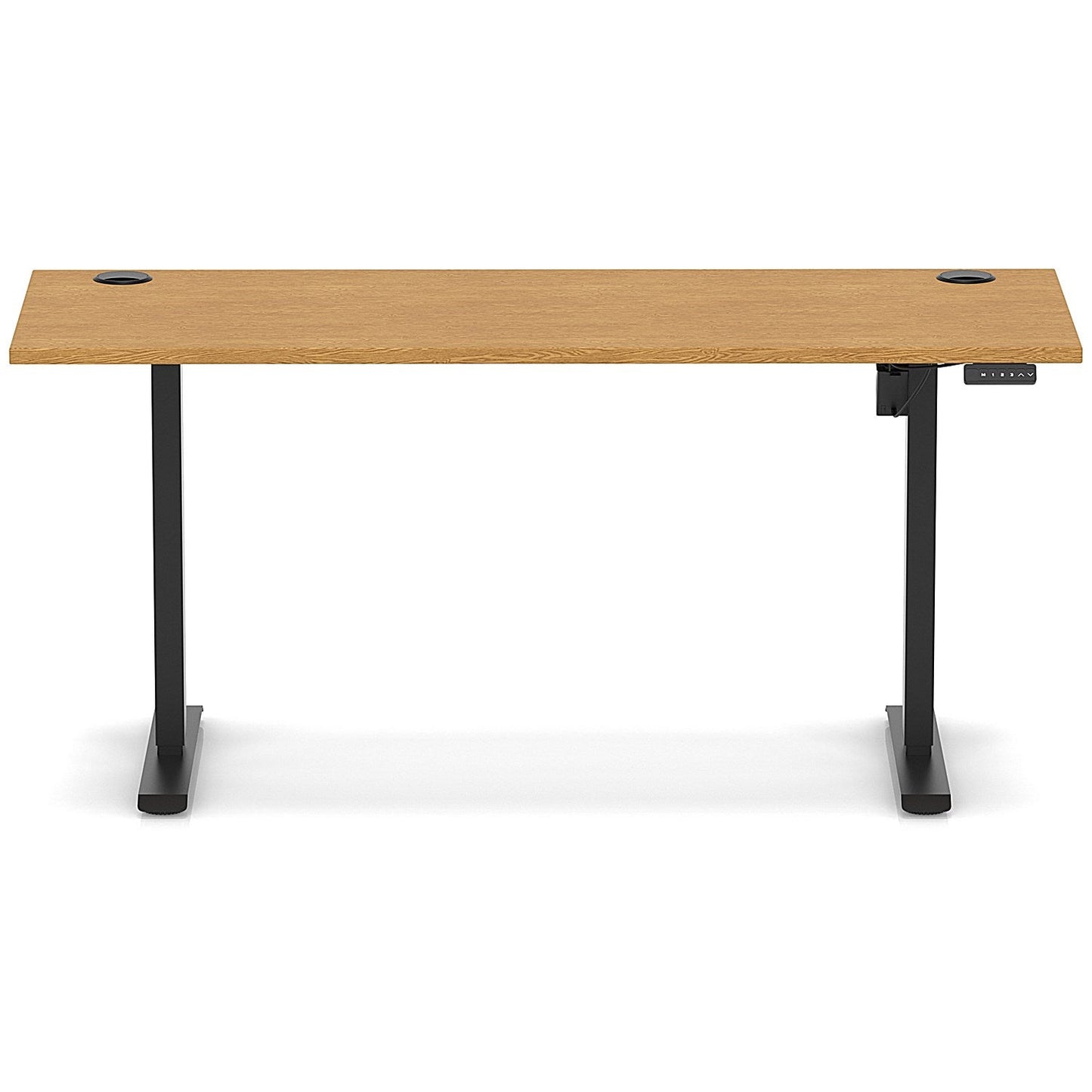 Air Lite 1600mm Slim Height Adjustable Office Desk, Black Leg, Oak