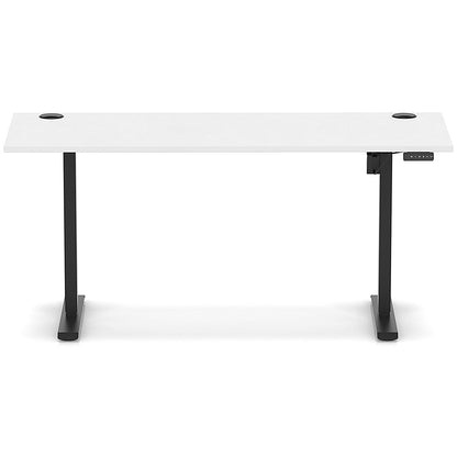 Air Lite 1600mm Slim Height Adjustable Office Desk, Black Leg, White