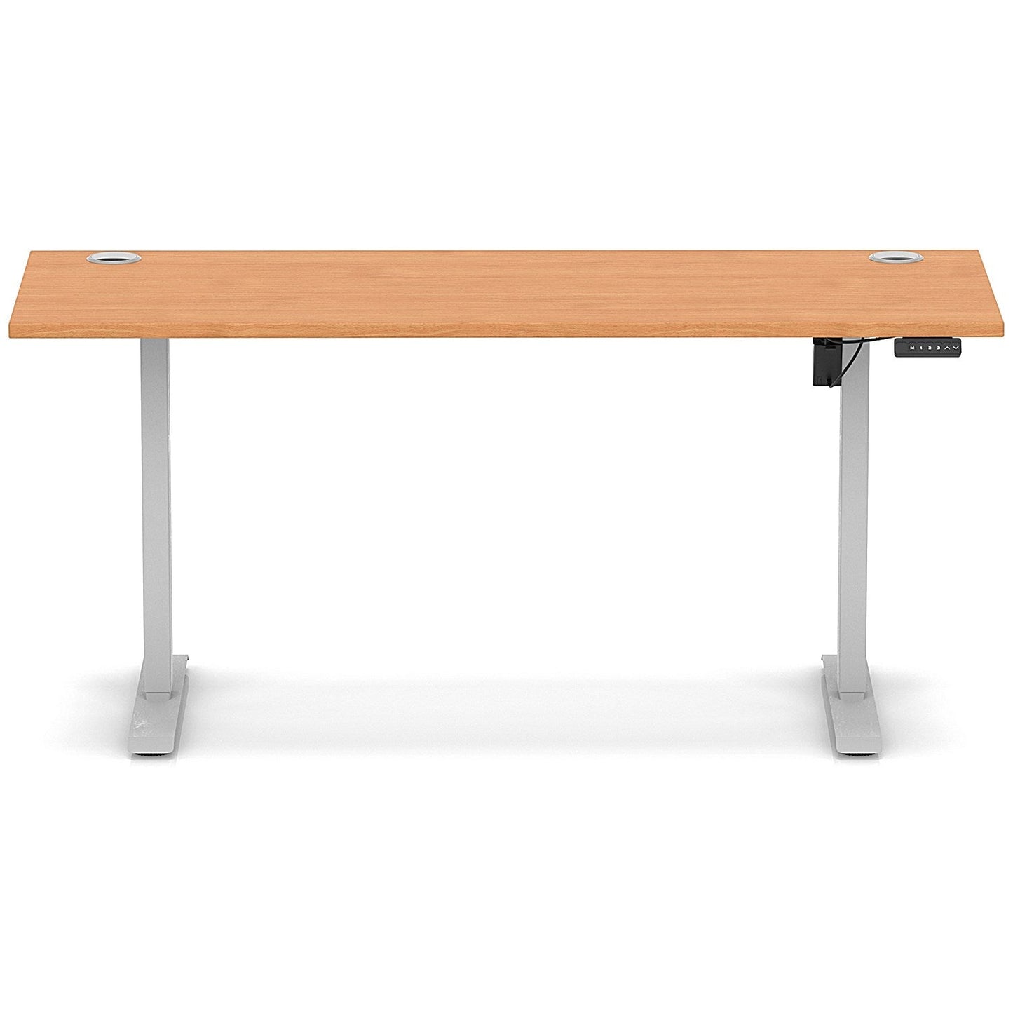 Air Lite 1600mm Slim Height Adjustable Office Desk, Silver Leg, Beech