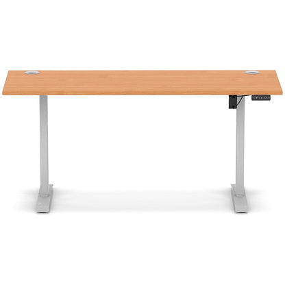 Air Lite 1600mm Slim Height Adjustable Office Desk, Silver Leg, Beech