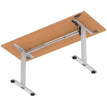 Air Lite 1600mm Slim Height Adjustable Office Desk, Silver Leg, Beech