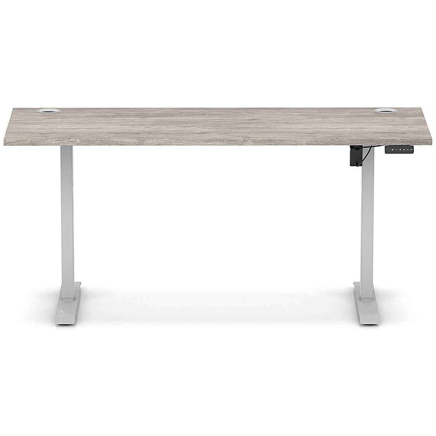 Air Lite 1600mm Slim Height Adjustable Office Desk, Silver Leg, Grey Oak