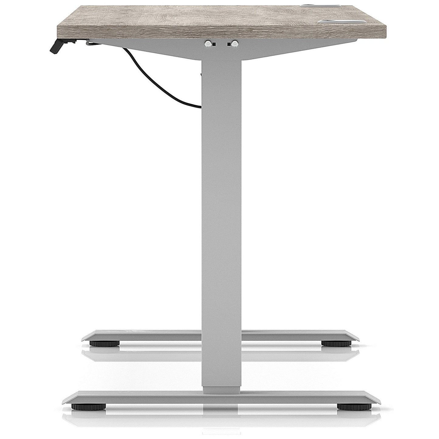 Air Lite 1600mm Slim Height Adjustable Office Desk, Silver Leg, Grey Oak