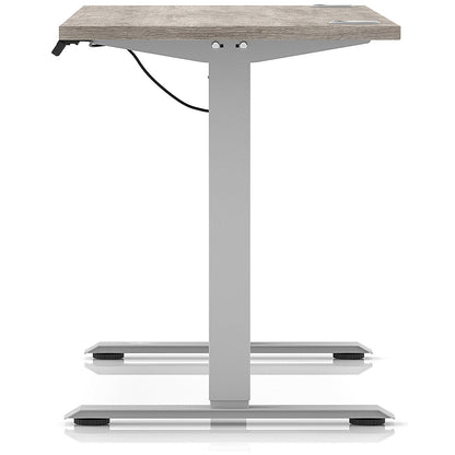 Air Lite 1600mm Slim Height Adjustable Office Desk, Silver Leg, Grey Oak