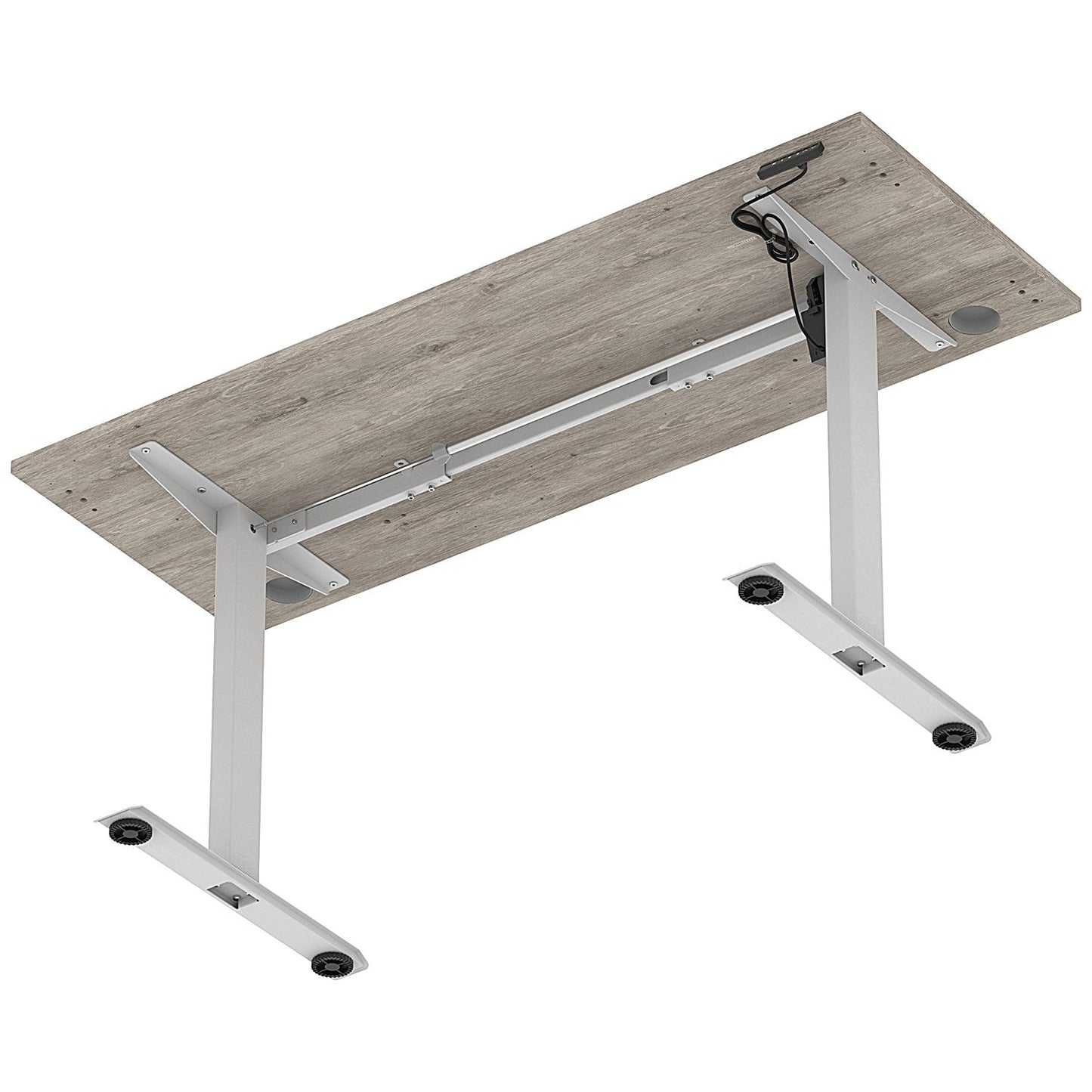 Air Lite 1600mm Slim Height Adjustable Office Desk, Silver Leg, Grey Oak
