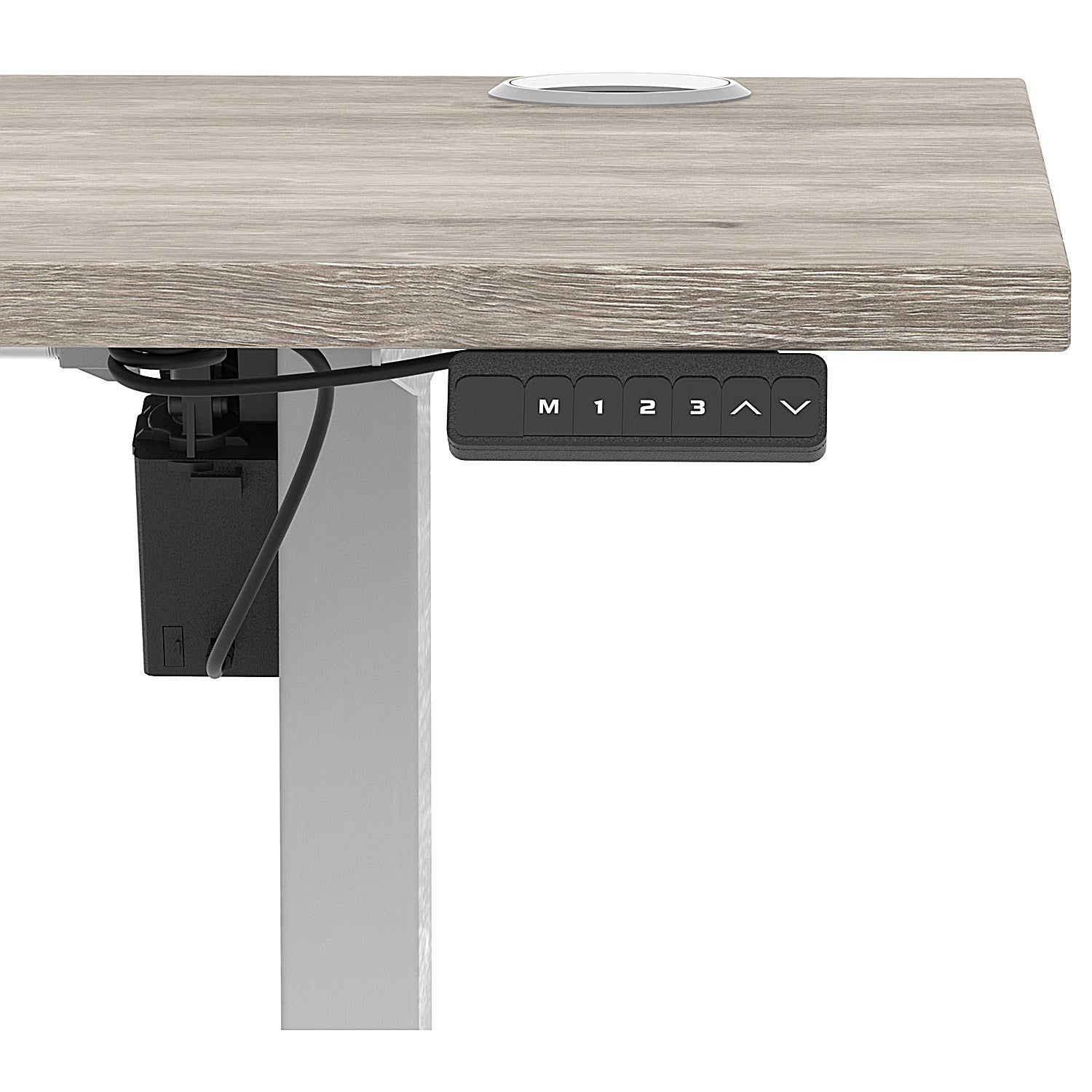 Air Lite 1600mm Slim Height Adjustable Office Desk, Silver Leg, Grey Oak Easy2Order : HA03903
