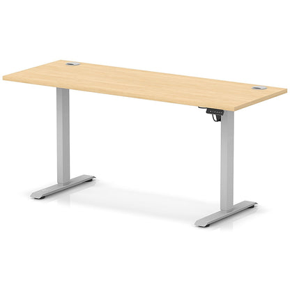 Air Lite 1600mm Slim Height Adjustable Office Desk, Silver Leg, Maple
