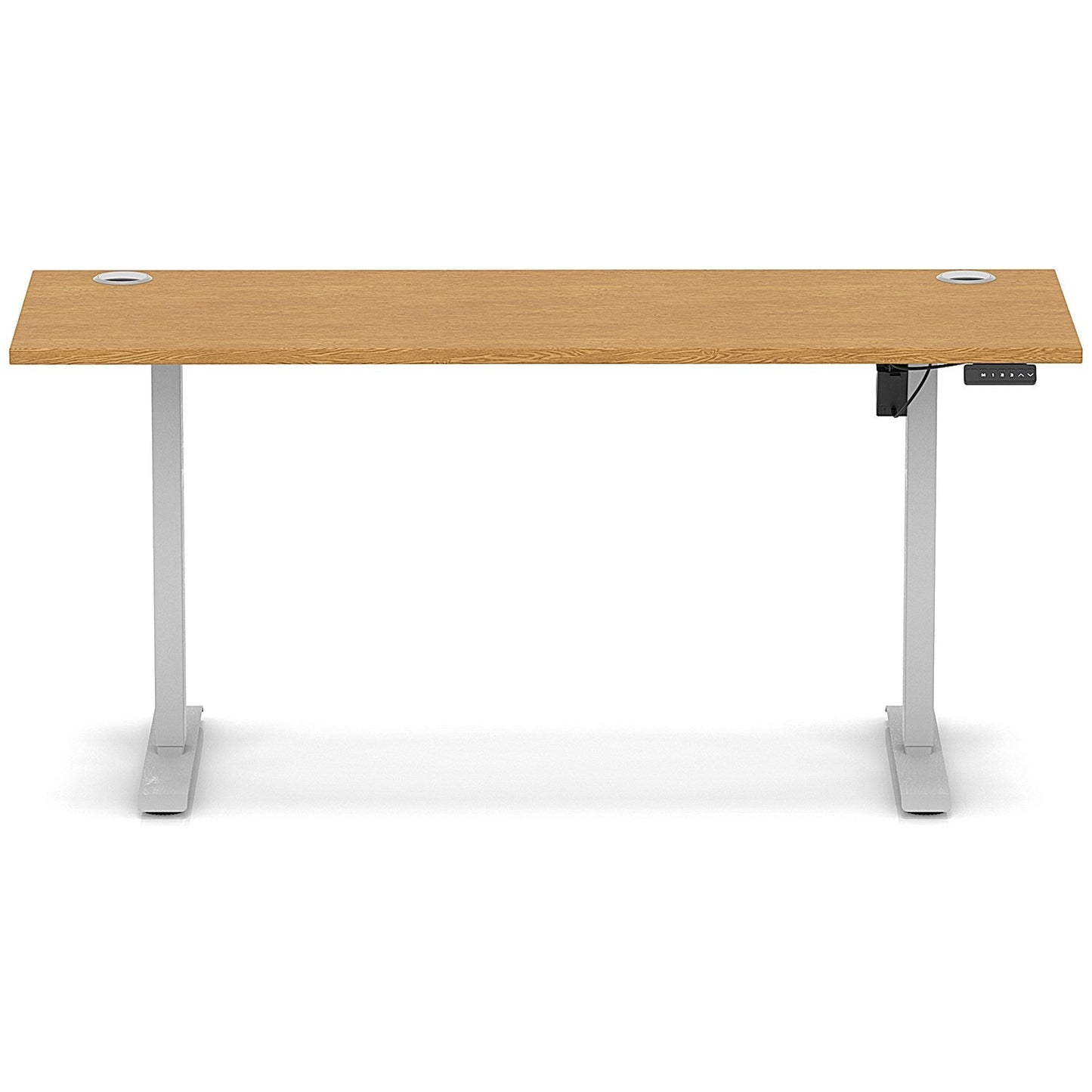 Air Lite 1600mm Slim Height Adjustable Office Desk, Silver Leg, Oak