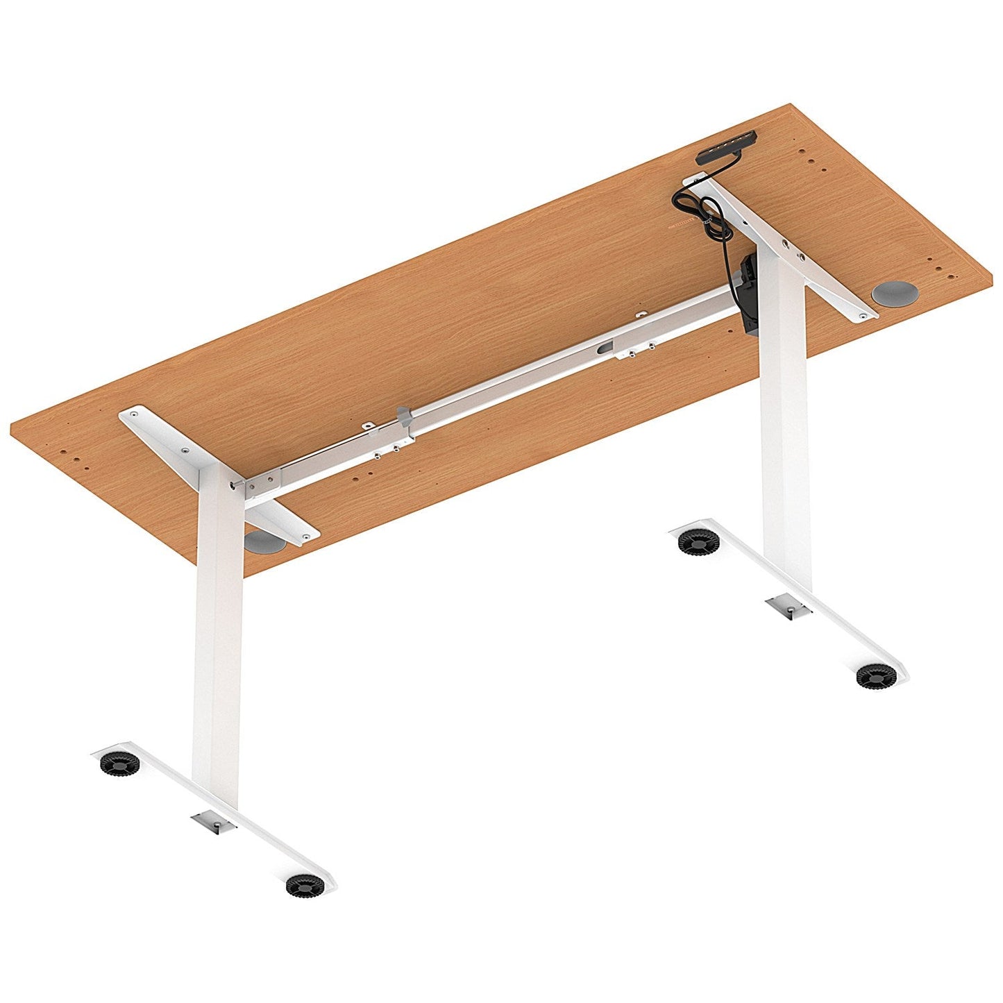 Air Lite 1600mm Slim Height Adjustable Office Desk, White Leg, Beech