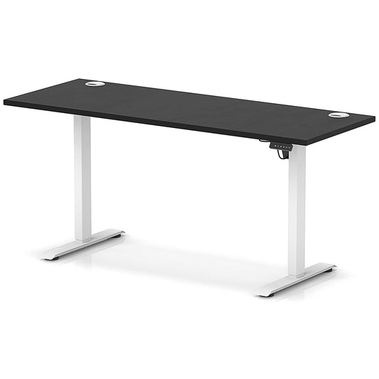 Air Lite 1600mm Slim Height Adjustable Office Desk, White Leg, Black