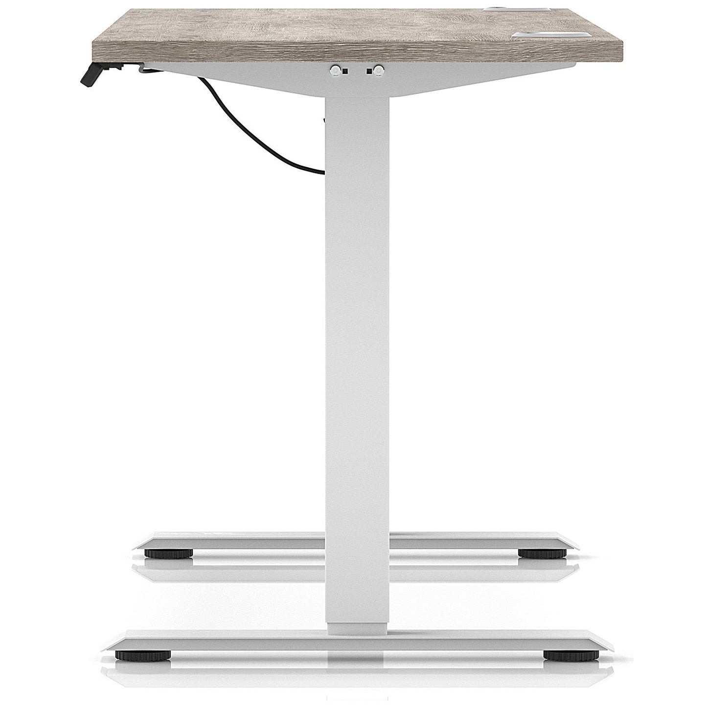 Air Lite 1600mm Slim Height Adjustable Office Desk, White Leg, Grey Oak