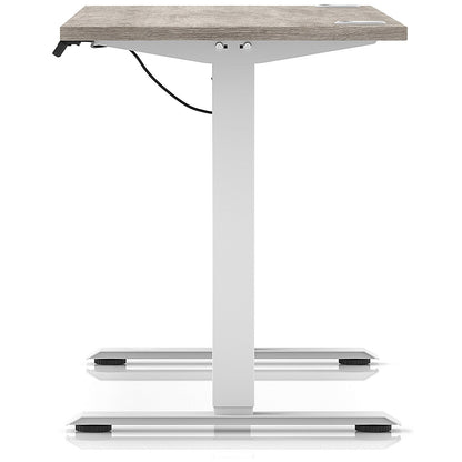Air Lite 1600mm Slim Height Adjustable Office Desk, White Leg, Grey Oak