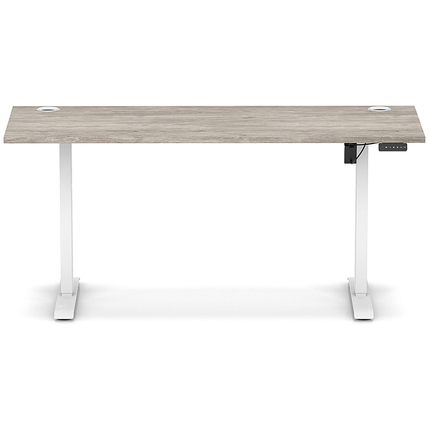 Air Lite 1600mm Slim Height Adjustable Office Desk, White Leg, Grey Oak