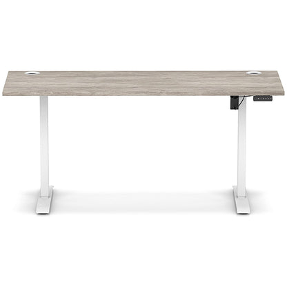 Air Lite 1600mm Slim Height Adjustable Office Desk, White Leg, Grey Oak