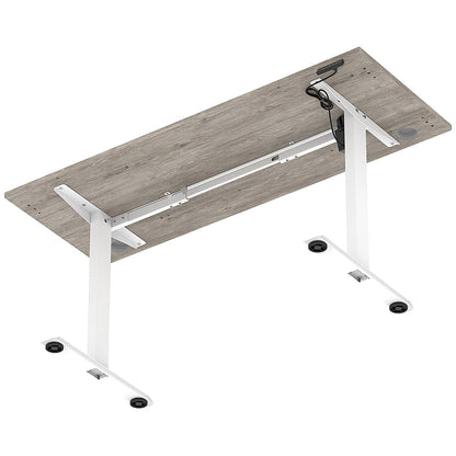 Air Lite 1600mm Slim Height Adjustable Office Desk, White Leg, Grey Oak