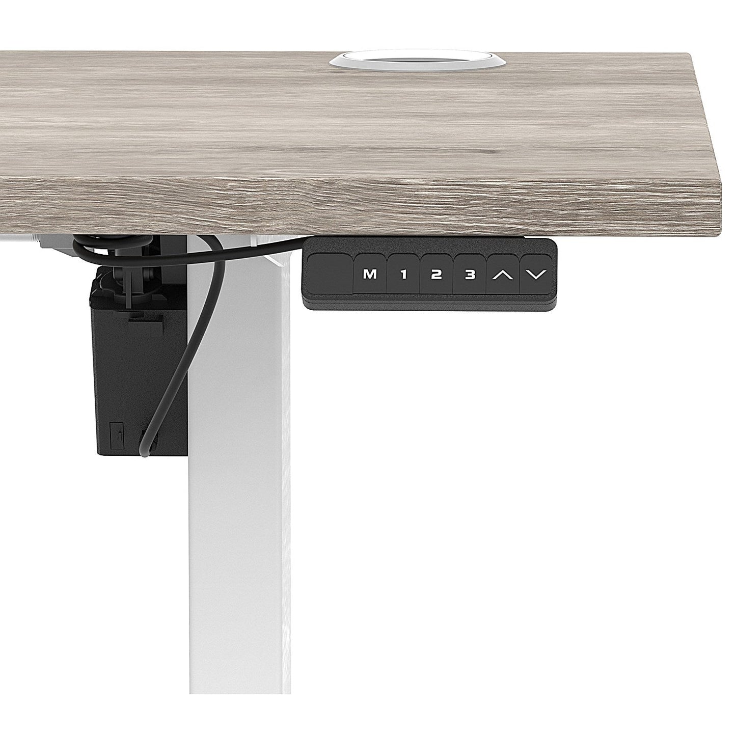 Air Lite 1600mm Slim Height Adjustable Office Desk, White Leg, Grey Oak Easy2Order : HA03910