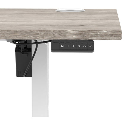 Air Lite 1600mm Slim Height Adjustable Office Desk, White Leg, Grey Oak Easy2Order : HA03910