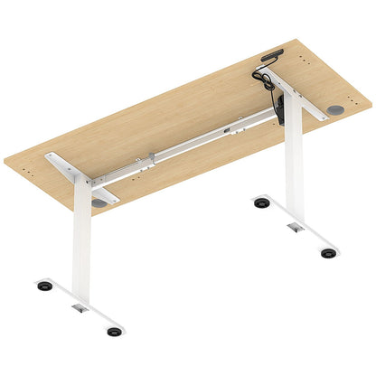 Air Lite 1600mm Slim Height Adjustable Office Desk, White Leg, Maple