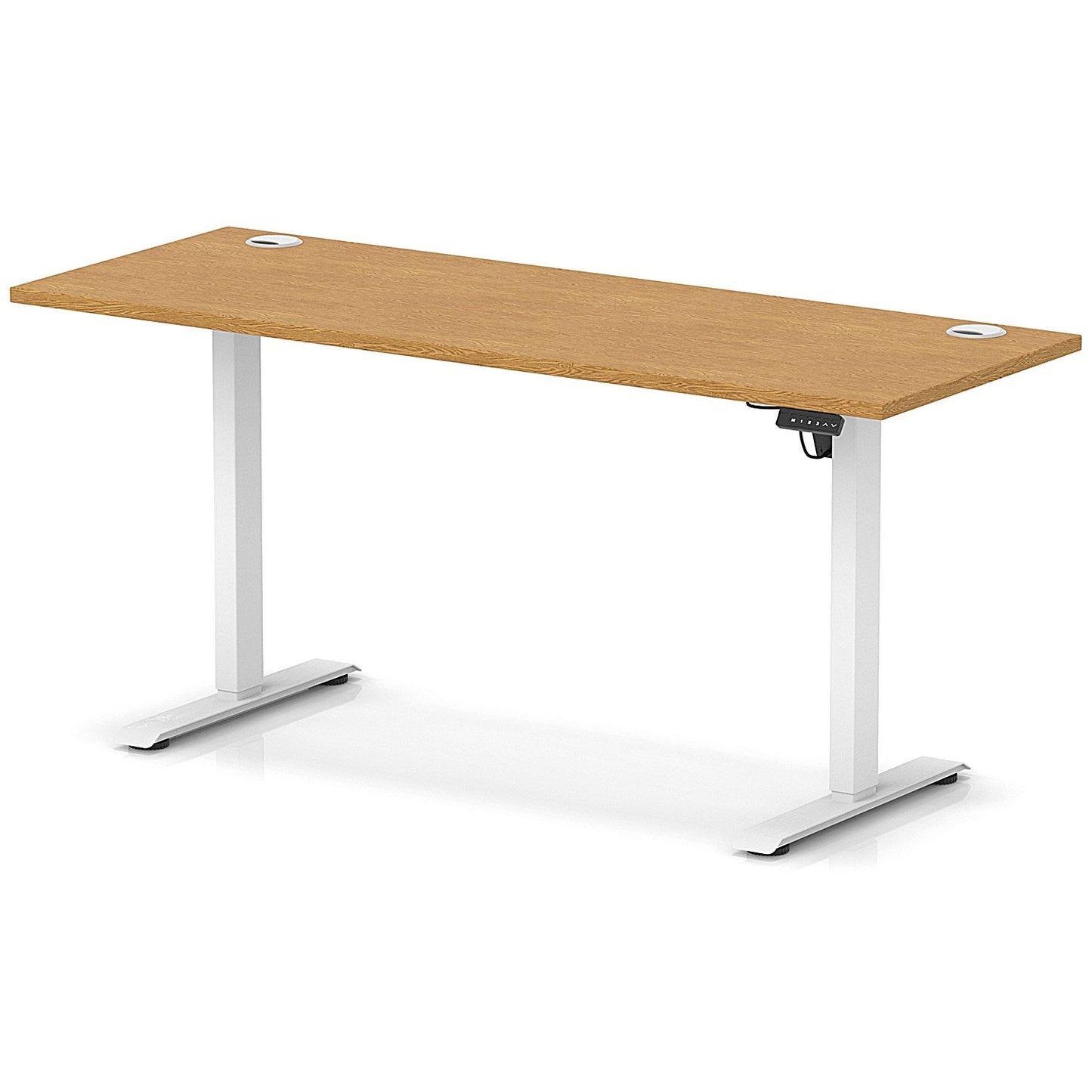 Air Lite 1600mm Slim Height Adjustable Office Desk, White Leg, Oak