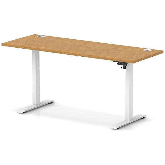 Air Lite 1600mm Slim Height Adjustable Office Desk, White Leg, Oak