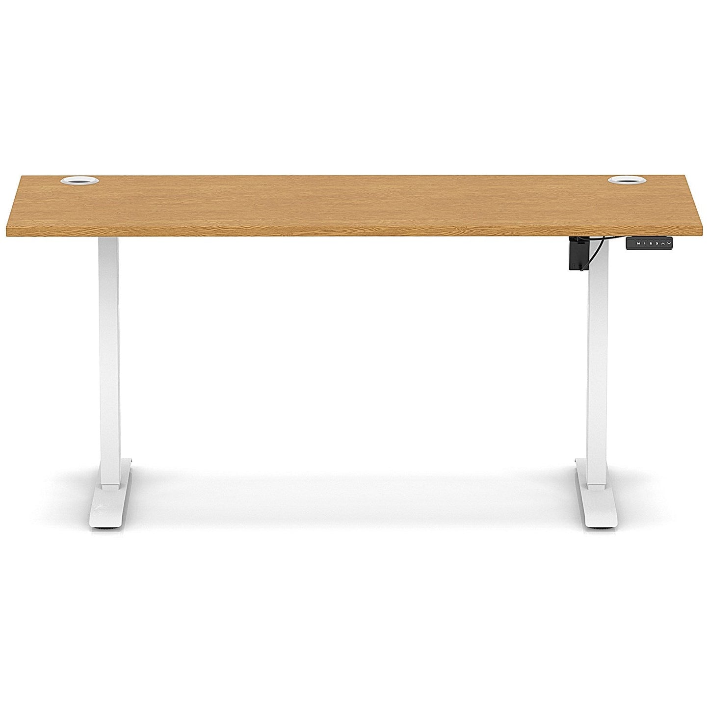 Air Lite 1600mm Slim Height Adjustable Office Desk, White Leg, Oak
