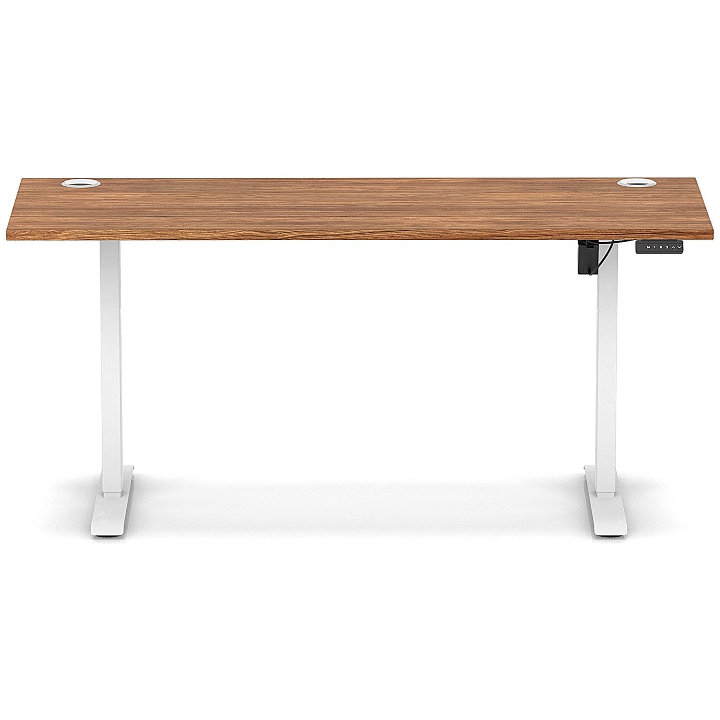 Air Lite 1600mm Slim Height Adjustable Office Desk, White Leg, Walnut
