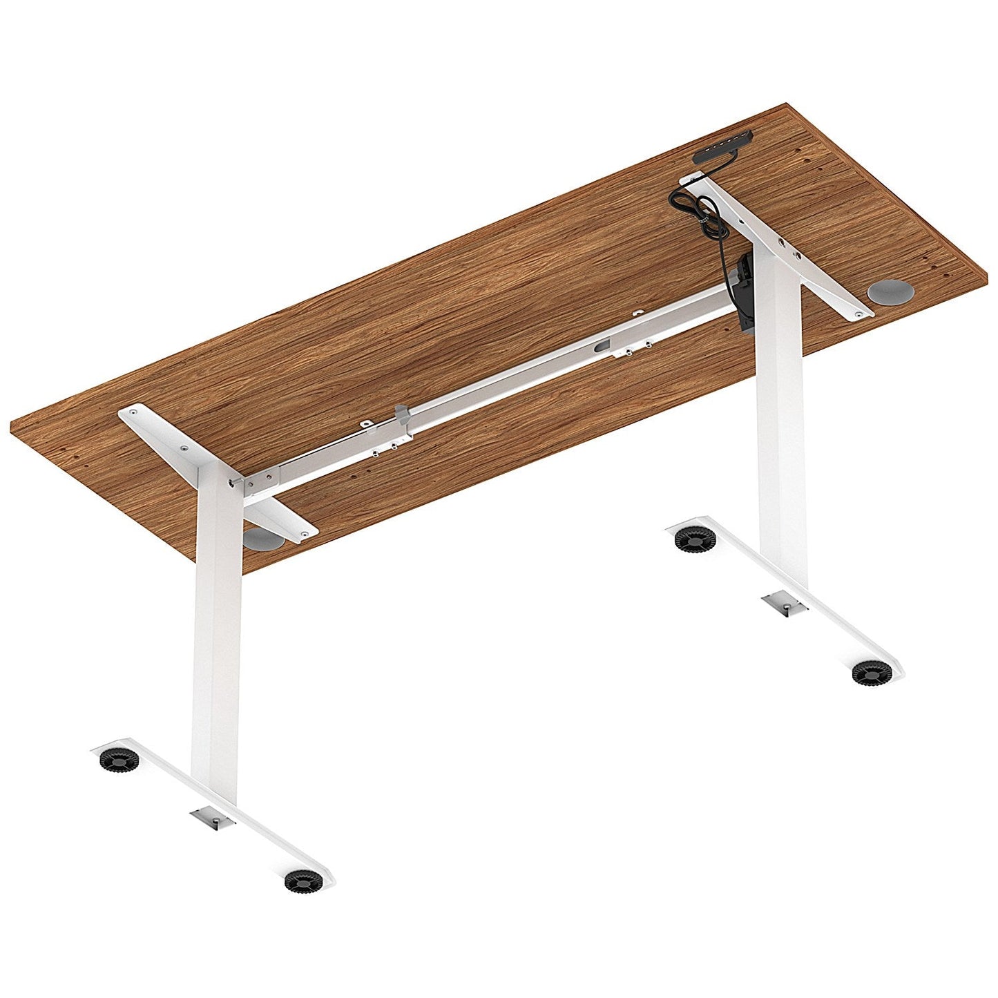 Air Lite 1600mm Slim Height Adjustable Office Desk, White Leg, Walnut